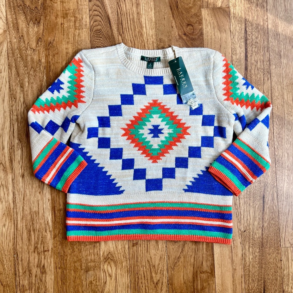 Lauren Ralph Lauren Colorful Geometric Crew Neck Sweater